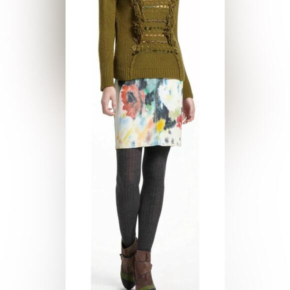 Anthropologie Aubrey Levinthal Night Garden Hand Painted Denim Skirt - Picture 3 of 8